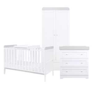 3 Piece Nursery Furniture Set in White and Grey Bambini