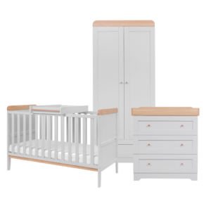 3 Piece Nursery Furniture Set in White and Grey Bambini