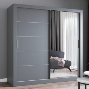 Gray Mirror Sliding Door Wardrobe